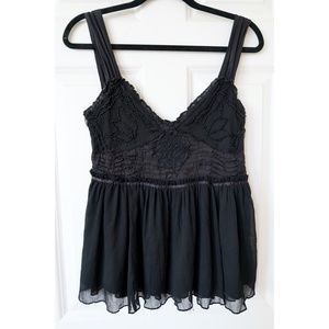 ZARA Basic Black Beaded Sheer Lined Babydoll Top M